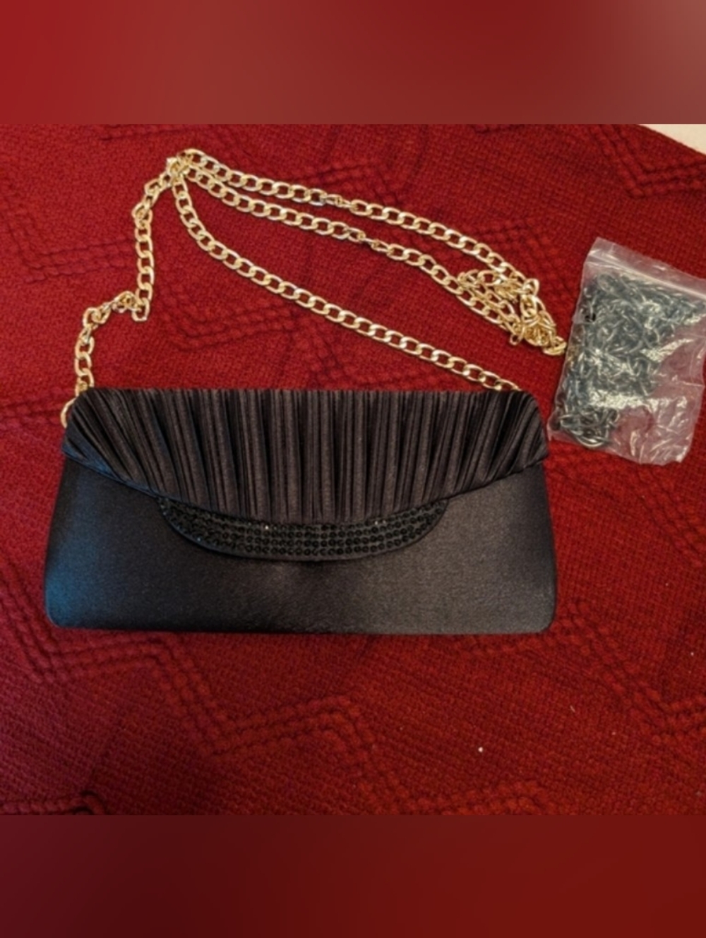 Charming Charlie Black Evening Clutch with Gold Chain Strap